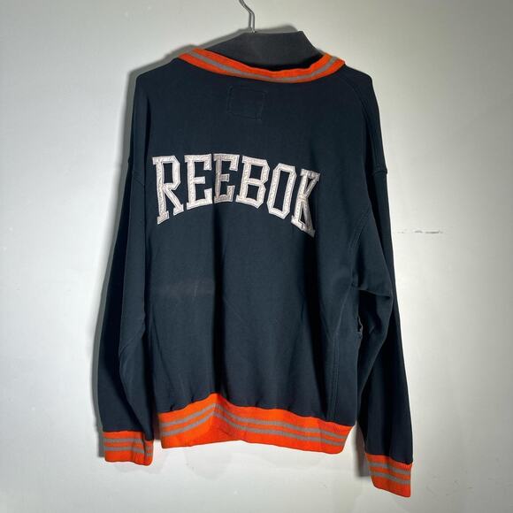 Reebok Sweatshirt Vintage 80s Pullover Long Sleeve Black Orange Size Large - Picture 1 of 5